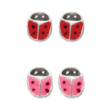 tiny sterling silvery lady bug stud earrings in pink or red from have you met charlie in adelaide south australia
