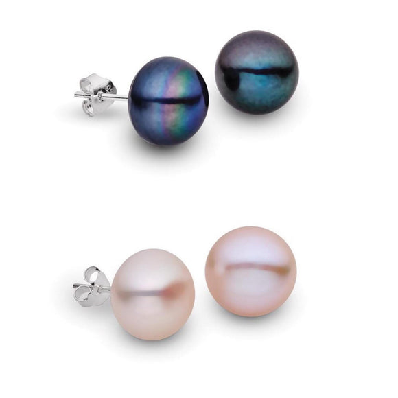 simple sterling silver stud earrings with white or black pearl setting from unique australian gift store have you met charlie in adelaide south australia