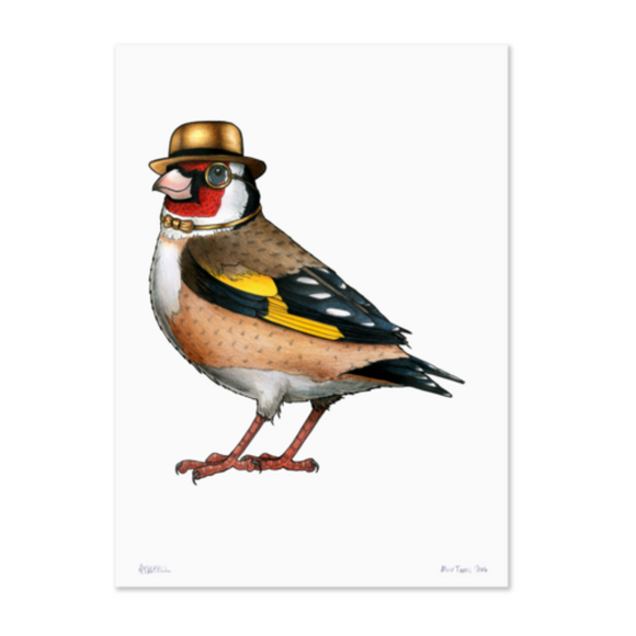Birds In Hats Print - Goldfinch in a Gold Bowler Hat & Bow Tie A4 from have you met charlie a gift shop with Australian unique handmade gifts in Adelaide South Australia