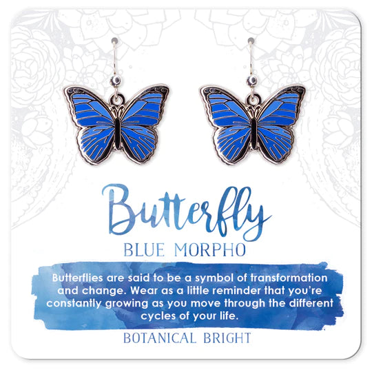 Botanical Bright Dangle Earrings - Blue Morpho Butterfly