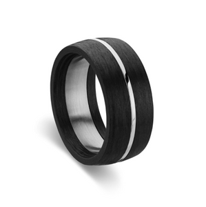 Stainless Steel Men's Ring - Black with Silver Detail, sold at Have You Met Charlie?, a unique gift store in Adelaide, South Australia.