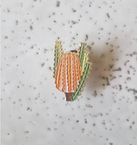 orange banksia enamel pin by patch press from have you met charlie a gift shop with Australian unique handmade gifts in Adelaide South Australia