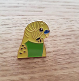 yellow & green budgie enamel pin by patch press from have you met charlie a gift shop with Australian unique handmade gifts in Adelaide South Australia