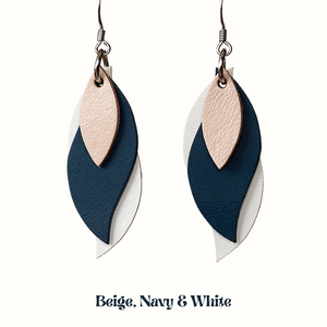 Various coloured Australian leather leaf shape dangles by KI and Co from Have You Met Charlie?, a unique gift shop with handmade Australian gifts.