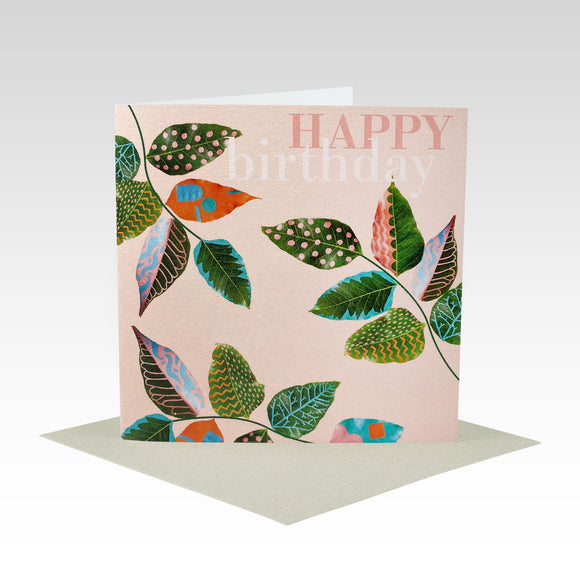 Rhi Creative Greeting Card - Pink Birthday Painted Leaves from have you met charlie a gift shop with Australian unique handmade gifts in Adelaide South Australia