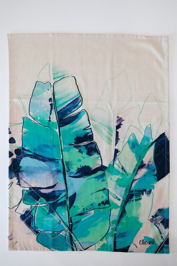 stillness in time green plant tea towel by ettie ink from have you met charlie a gift shop with Australian unique handmade gifts in Adelaide South Australia