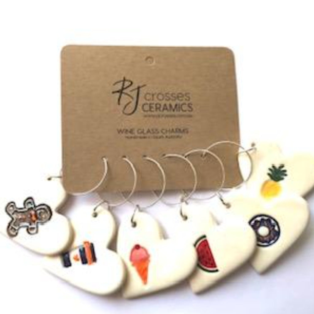 RJ Crosses - Ceramic Wine Glass Charms - Various from have you met charlie a gift shop with Australian unique handmade gifts in Adelaide South Australia