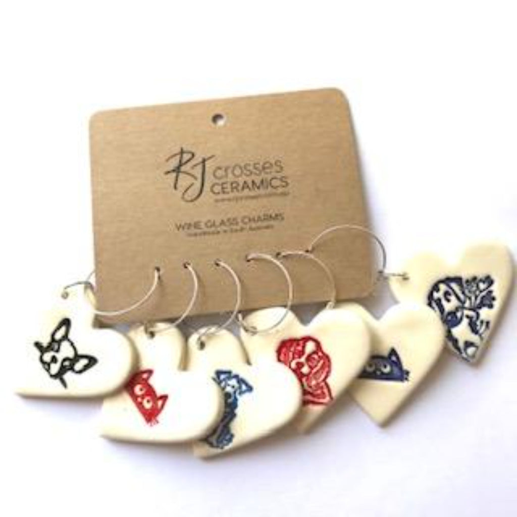 RJ Crosses - Ceramic Wine Glass Charms - Various from have you met charlie a gift shop with Australian unique handmade gifts in Adelaide South Australia