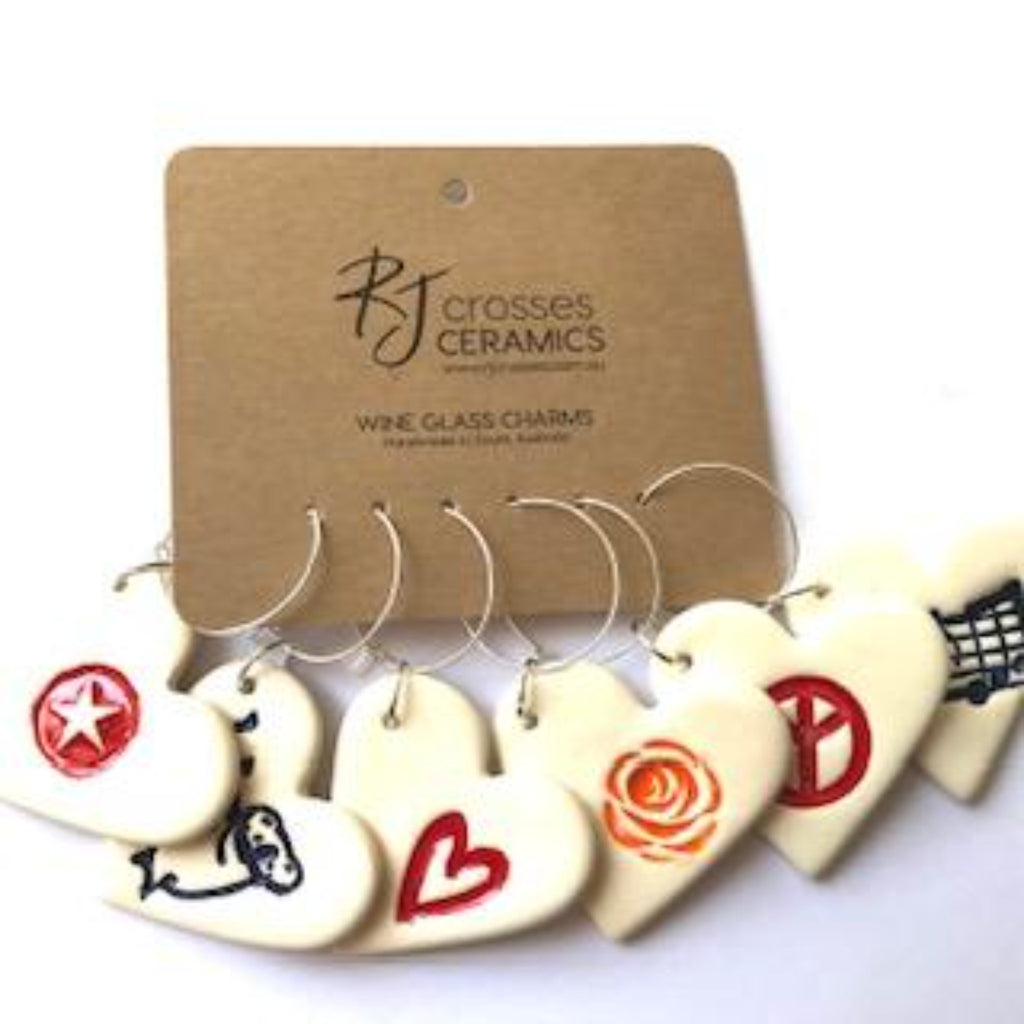 RJ Crosses - Ceramic Wine Glass Charms - Various from have you met charlie a gift shop with Australian unique handmade gifts in Adelaide South Australia