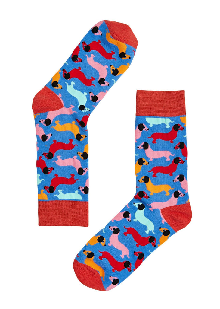 red and blue sausage dog dachshund animal my 2 socks from have you met charlie a gift shop with Australian unique handmade gifts in Adelaide South Australia