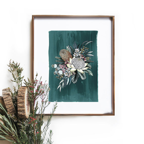teal bouquet art print by typoflora from have you met charlie a gift shop with Australian unique handmade gifts in Adelaide South Australia