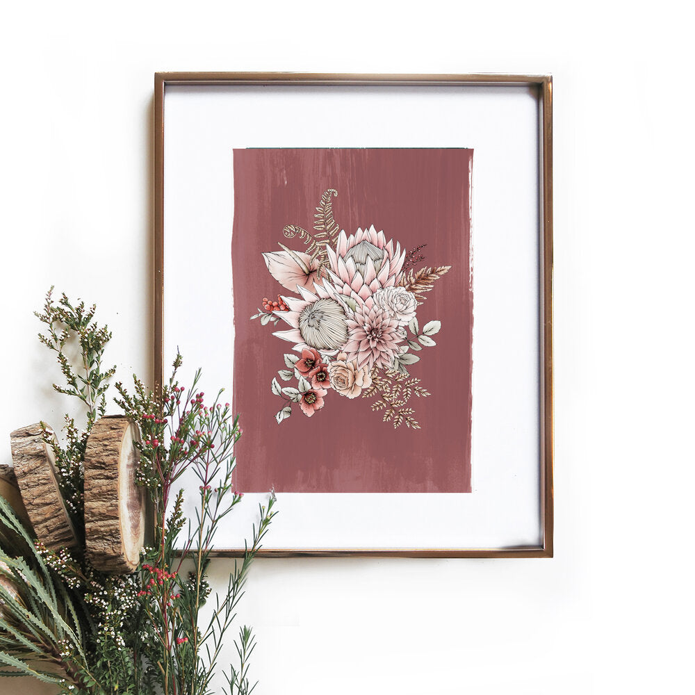 terracotta protea art print by typoflora hand drawn illustrated available from have you met charlie a unique gift shop in adelaide south australia