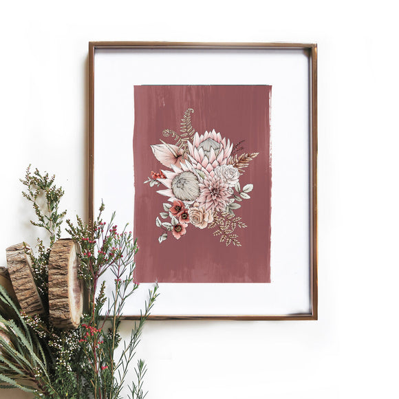 terracotta protea art print by typoflora hand drawn illustrated available from have you met charlie a unique gift shop in adelaide south australia