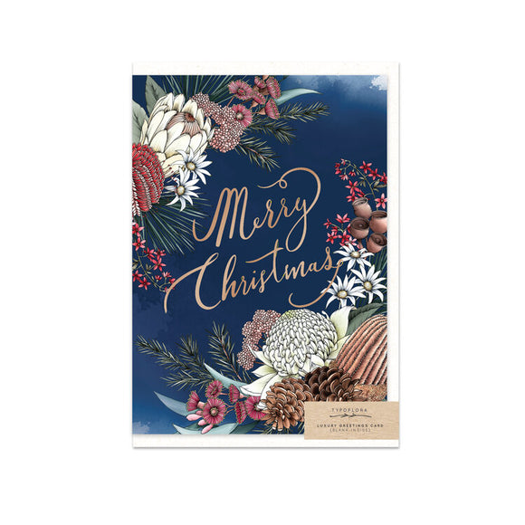 Typoflora Card - Navy Merry Christmasfrom have you met charlie a gift shop with Australian unique handmade gifts in Adelaide South Australia