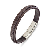 Leather & Stainless Steel Men's Bracelet - Braid With Stitching Various