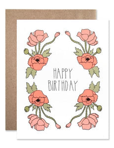 Hartland Brooklyn Card - Happy Birthday Neon Red Poppies