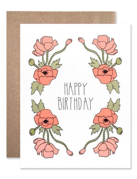 Hartland Brooklyn Card - Happy Birthday Neon Red Poppies