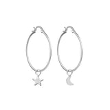 Sterling Silver Earrings - Star and Moon Hoop