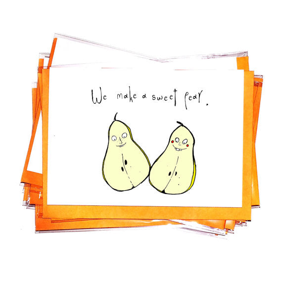 sweet pair pear funny greeting card by orange forest from have you met charlie a gift shop with unique australian handmade gifts in adelaide south australia