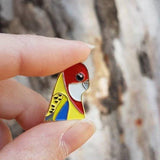 eastern rosella enamel pin by patch press from have you met charlie a gift shop with Australian unique handmade gifts in Adelaide South Australia