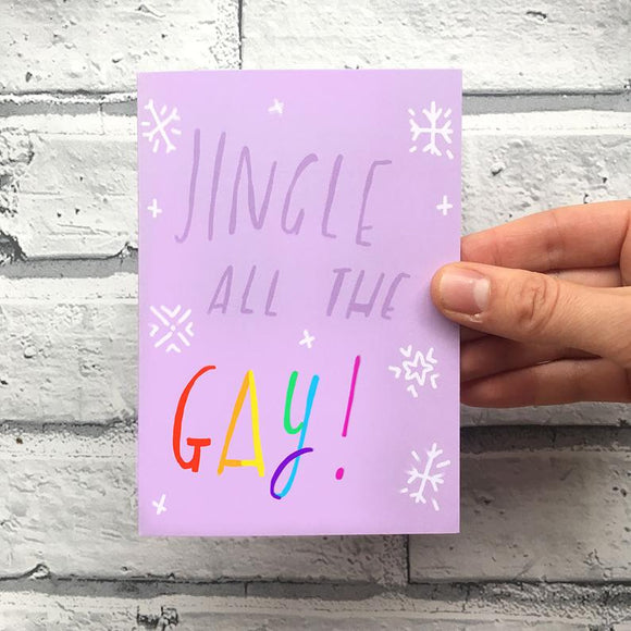 Nicola Rowlands -jingle all the gay card from have you met charlie a gift shop with Australian unique handmade gifts in Adelaide South Australia