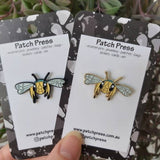 Patch Press Pins - Blue Banded Bee in Flight, sold at Have You Met Charlie?, a unique gift store in Adelaide, South Australia.