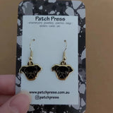 Patch press black smooth coat brussels griffon puppy dog enamel dangle earrings at HYMC in Adelaide, South Australia.