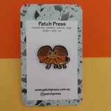 Frilled neck lizard (Black metal) Patch Press Pin sold at Have You Met Charlie? in Adelaide, SA
