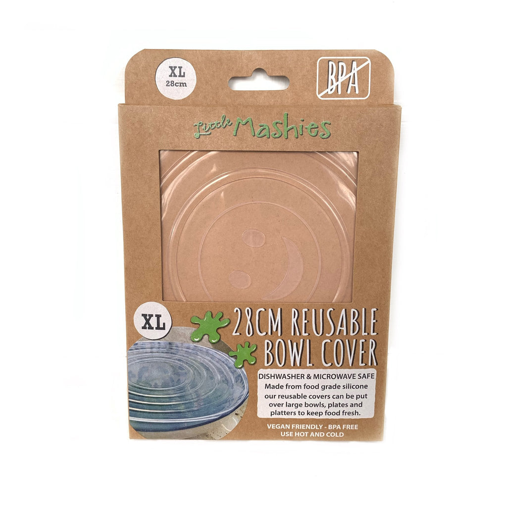 Little Mashies 28cm reusable bowl cover is the perfect size for most standard salad bowls. Keep your food covered and fresh without the use of plastic wrap. The reusable bowl covers are made from the highest food grade silicone on the market. They are fridge safe, dishwasher safe, freezer friendly and even microwave safe!  Vegan friendly- BPA Free  Use hot and cold  Dishwasher and microwave safe