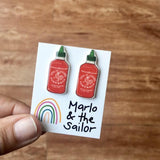 red sriracha hot sauce stud earrings by marlo & the sailor from have you met charlie a gift shop with unique handmade australian gifts in adelaide south australia
