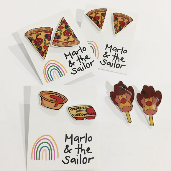 junk food hand drawn colourful stud earrings by marlo & the sailor from have you met charlie a gift shop with unique handmade australian gifts in adelaide south australia