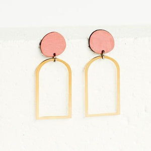 pink brass wood arch earrings by linda marek from have you met charlie a gift shop with Australian unique handmade gifts in Adelaide South Australia