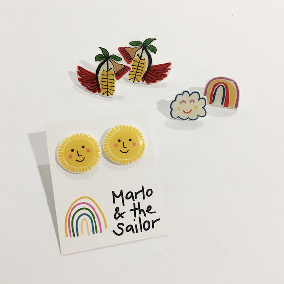sun rainbow and flower various stud earrings by marlo & the sailor from have you met charlie a gift shop with unique handmade australian gifts in adelaide south australia
