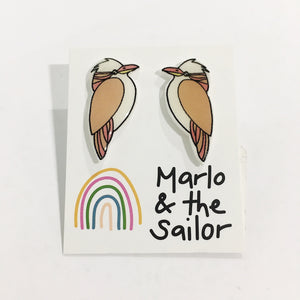 brown and white kookaburra bird stud earrings by marlo & the sailor from have you met charlie a gift shop with unique handmade australian gifts in adelaide south australia