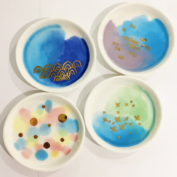 various watercolour gold luxe porcelain dishes by louise m studio from have you met charlie a gift shop with unique handmade australian gifts in adelaide south australia