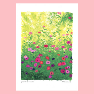 Lauren Kathleen - A4 Art Print - Pocket of Zinnias, sold at Have You Met Charlie? a unique gift shop in Adelaide, South Australia