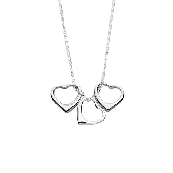 Simple Sterling Silver necklace with 3 floating heart pendants threaded through the chain from handmade gift shop have you met charlie in adelaide south australia