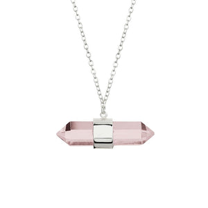 A sterling silver necklace with  rose gold plating double pointed prism clear quartz necklace or rose quartz from have you met charlie unique handmade gift shop in adelaide south australia