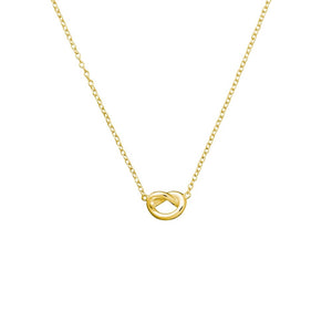 a simple sterling silver necklace with a knot shaped pendant in silver or gold from have you met charlie unique gift shop in adelaide australia