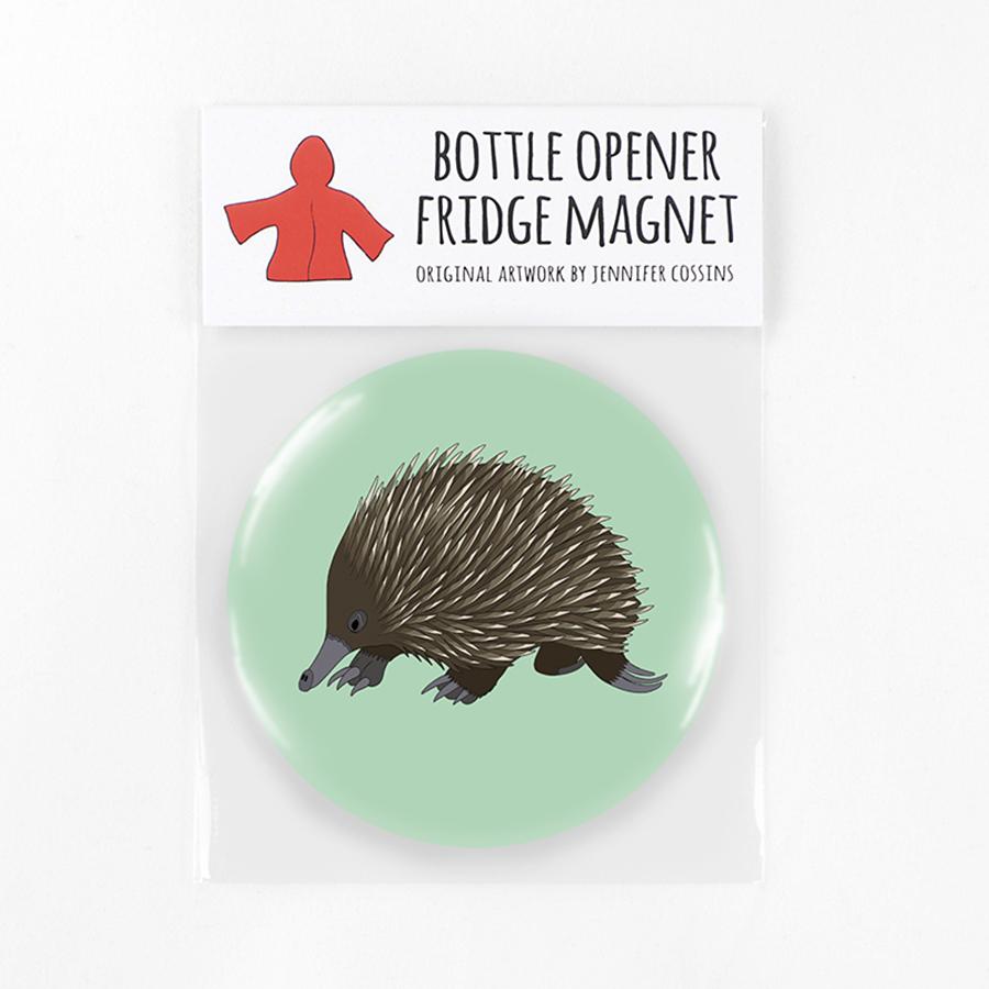 Echidna animal red parka bottle opener magnets from have you met charlie a gift shop with handmade australian gifts in adelaide south australia