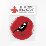 Magpie red parka bottle opener magnets from have you met charlie a gift shop with handmade australian gifts in adelaide south australia