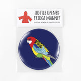 Rosella red parka bottle opener magnets from have you met charlie a gift shop with handmade australian gifts in adelaide south australia