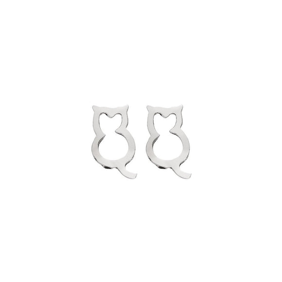 simple sterling silver stud earrings in the shape of a sitting cat outline from unique gift shop have you met charlie in adelaide south australia