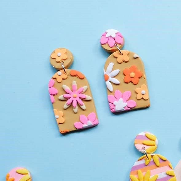 She Wore Flowers Dangles - Mustard Floral Rectanglefrom have you met charlie a gift shop with Australian unique handmade gifts in Adelaide South Australia