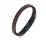 Leather & Stainless Steel Men's Bracelet - Thick Brown Braid Various