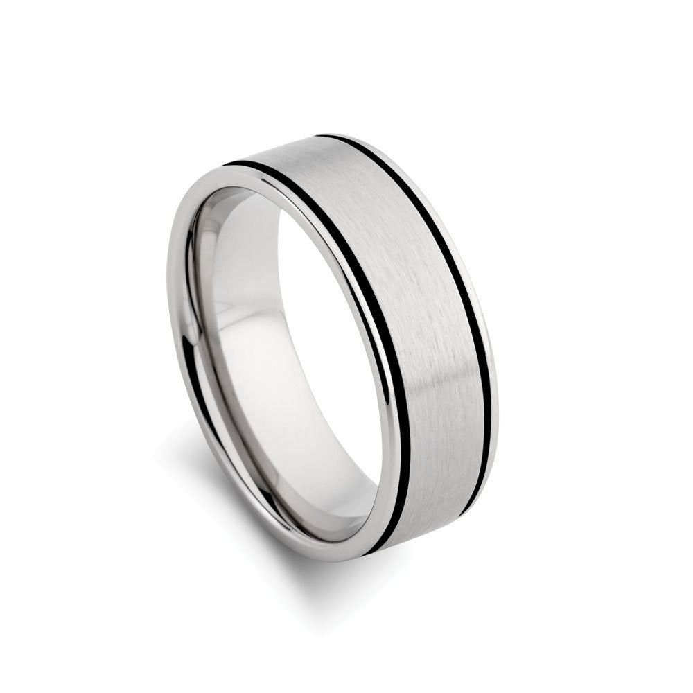 Stainless Steel Men's Ring - Black Line Detail – Have You Met Charlie?