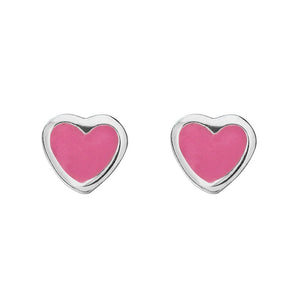 Simple Sterling silver studs in heart shape with coloured centre. Available in pink and white from unique gift shop have you met charlie in adelaide south australia
