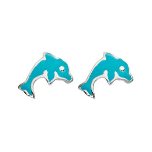 simple sterling silver studs in cute blue dolphin design from unique gift shop have you met charlie in adelaide south australia