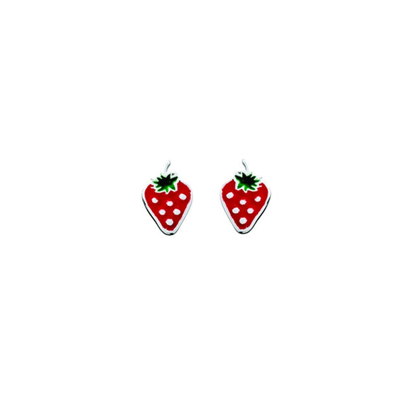 simple sterling silver stud earrings in red and green spotty strawberry design from unique gift shop have you met charlie in adelaide south australia