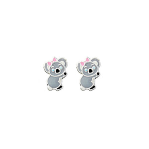 Cute Sterling Silver koala studs with blue eyes and pink bow detail from unique gift shop have you met charlie in adelaide south australia